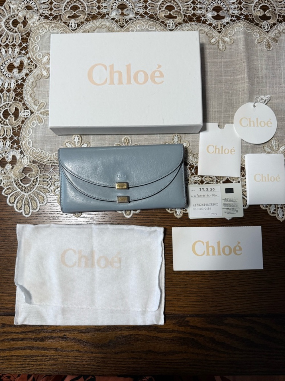 Chloe Georgia Light Blue Leather Double Envelope Wallet Clutch Full Inclusion